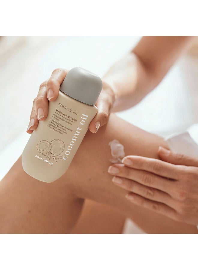 Flora Ruby عطر مزيل العرق فلورا روبي: لوشن مرطب للجسم بسعة 90 مل - برائحة جوز الهند، ترطيب يدوم طويلاً، يمنع الجفاف والتشقق، زجاجة واحدة يمكن استخدامها لليدين والجسم. - Image 2